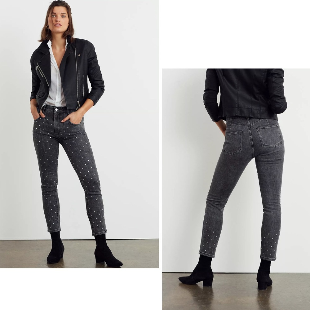 PILCRO ANTHROPOLOGIE Black Rhinestone High Rise Slim Straight Jeans 25